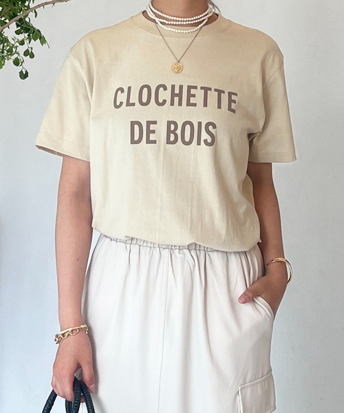 un dix cors(アンディコール)の「CLOCHETEEフロッキーロゴTシャツ(Tシャツ/カットソー・レディース・ベージュ/オフホワイト/チャコールグレー・FREE)」の1枚目の写真
