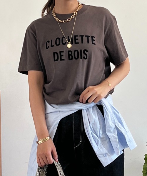un dix cors(アンディコール)の「CLOCHETEEフロッキーロゴTシャツ(Tシャツ/カットソー・レディース・ベージュ/オフホワイト/チャコールグレー・FREE)」の3枚目の写真