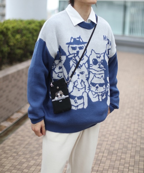 セール】HOOK -original- 激カワ にゃんにゃんマフィア総柄ニット風