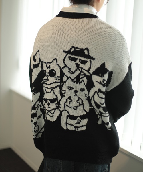 【新品】VAMPD 総柄 手編み セーター ニット GALFY】ふわふわダークキャンディーニット | OUR BRAND,GALFY