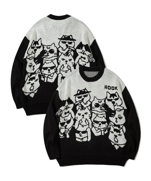 HOOK -original- 激カワ にゃんにゃんマフィア総柄ニット風スウェット