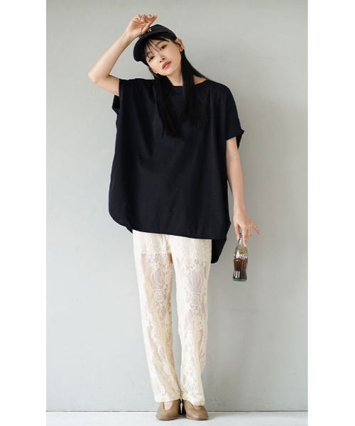 MIMIMEMETE（ミミメメット）の「バイオ天竺 ギャザーオーバーチュニック（Tシャツ/カットソー・レディース・ブラック/グレイッシュベージュ・M）」の3枚目の写真