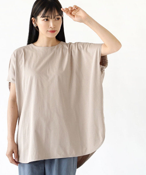 MIMIMEMETE（ミミメメット）の「バイオ天竺 ギャザーオーバーチュニック（Tシャツ/カットソー・レディース・ブラック/グレイッシュベージュ・M）」の8枚目の写真