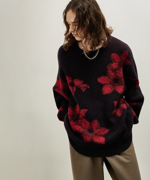 JUNRED(ジュンレッド)の「シャドーフラワージャガードニット(ニット/セーター・メンズ・ベージュ/レッド/ブルー・S/M/L)」の3枚目の写真