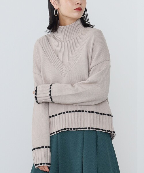 BEAMS HEART(ビームスハート)の「BEAMS HEART / Vネックニット × リブケープ セット【セットアイテム】(ニット/セーター・レディース・ブルー/ブラウン/ナチュラル・FREE)」の6枚目の写真