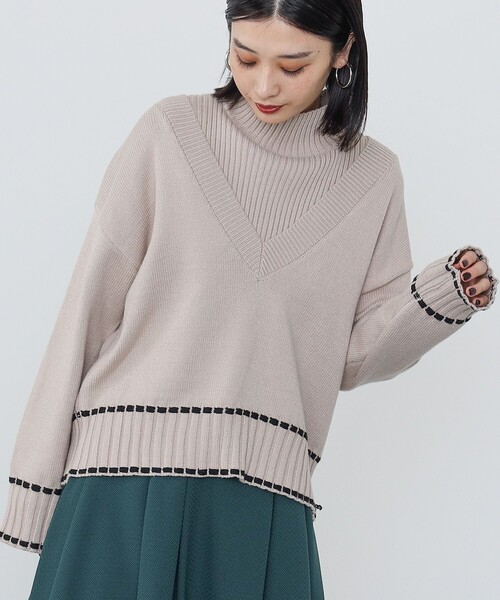 BEAMS HEART(ビームスハート)の「BEAMS HEART / Vネックニット × リブケープ セット【セットアイテム】(ニット/セーター・レディース・ブルー/ブラウン/ナチュラル・FREE)」の7枚目の写真