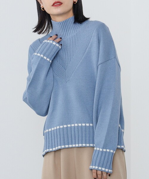 BEAMS HEART(ビームスハート)の「BEAMS HEART / Vネックニット × リブケープ セット【セットアイテム】(ニット/セーター・レディース・ブルー/ブラウン/ナチュラル・FREE)」の10枚目の写真