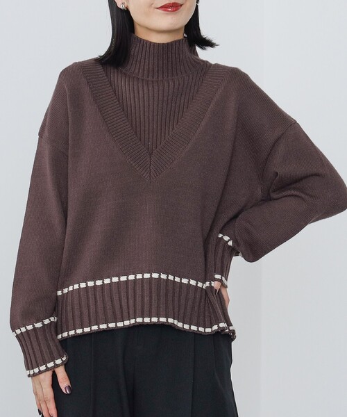 BEAMS HEART(ビームスハート)の「BEAMS HEART / Vネックニット × リブケープ セット【セットアイテム】(ニット/セーター・レディース・ブルー/ブラウン/ナチュラル・FREE)」の14枚目の写真
