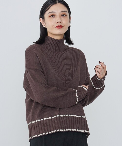 BEAMS HEART(ビームスハート)の「BEAMS HEART / Vネックニット × リブケープ セット【セットアイテム】(ニット/セーター・レディース・ブルー/ブラウン/ナチュラル・FREE)」の1枚目の写真