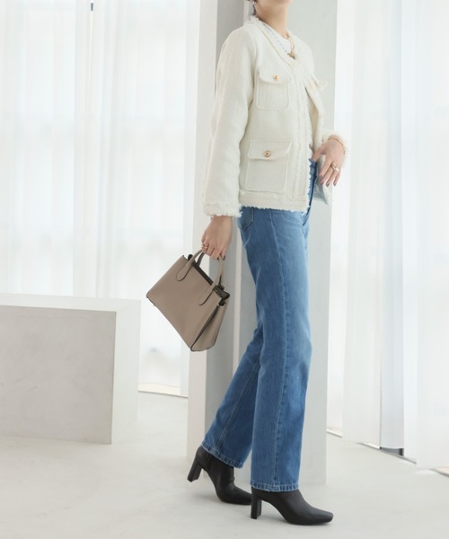 VIVIAN（ヴィヴィアン）の「スクエアトゥプレートヒールストレッチショートブーツ（ブーツ・レディース・ダークブラウン/ブラック/アイボリー/ブラック系その他3/グレー/グレー系その他7・M/LL/L/S/SS）」の22枚目の写真