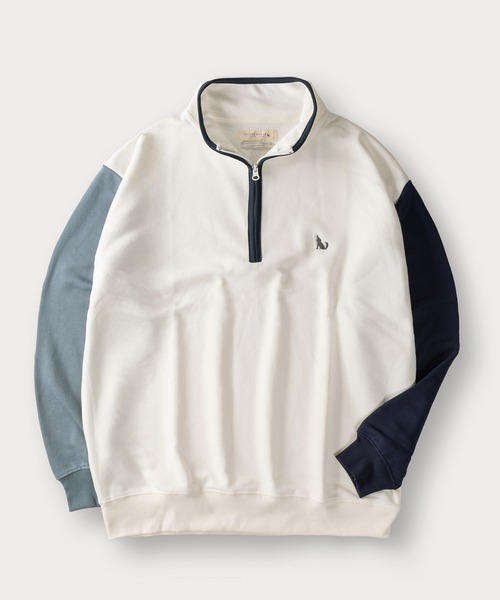 GLOVE HOUSE（グローブハウス）の「WOLFワンポイント刺繍ハーフジップスウェット/パイピング/オーバーサイズ/ユニセックス（スウェット・メンズ・ホワイト系その他/アッシュグレー/ネイビー/ホワイト/ブルー・M/L）」の8枚目の写真