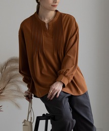 NAVY ストレッチ ピンタックシャツ