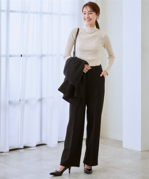 セール】【洗える・ストレッチ】ウール調ワイドパンツスーツ（ロング丈