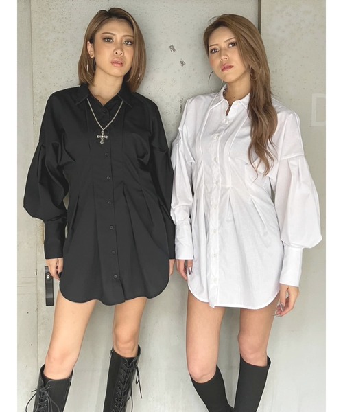 EGOIST（エゴイスト）の「ウエストタックデザインロングカフスシャツ（シャツ/ブラウス・レディース・ブラック/ホワイト・FREE）」の3枚目の写真