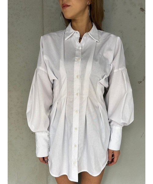 EGOIST（エゴイスト）の「ウエストタックデザインロングカフスシャツ（シャツ/ブラウス・レディース・ブラック/ホワイト・FREE）」の4枚目の写真