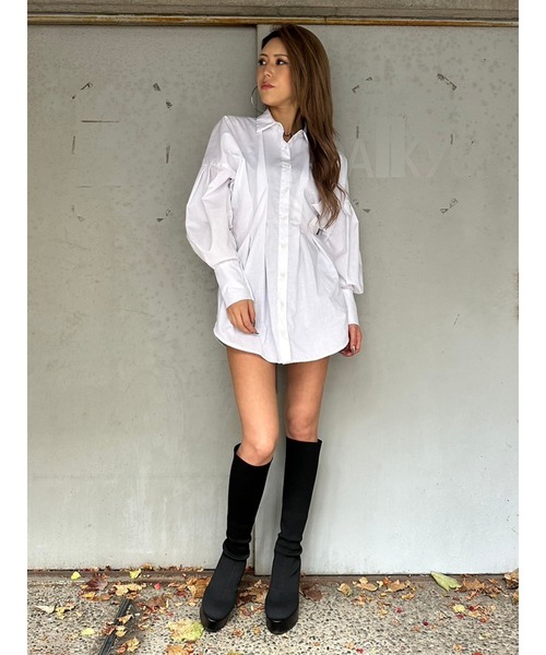 EGOIST（エゴイスト）の「ウエストタックデザインロングカフスシャツ（シャツ/ブラウス・レディース・ブラック/ホワイト・FREE）」の9枚目の写真