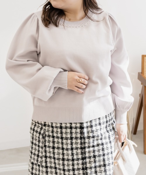 CLETTE(クレット)の「パール使いスポンジニット(ニット/セーター・レディース・ラベンダー/ブラック/ブルー・LL/3L/4L)」の3枚目の写真