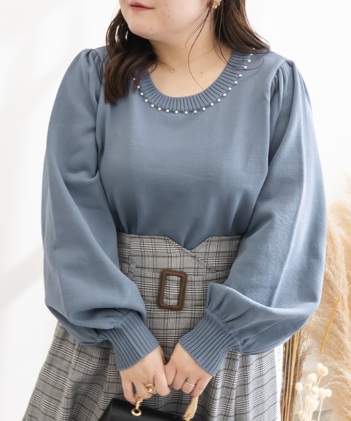CLETTE(クレット)の「パール使いスポンジニット(ニット/セーター・レディース・ラベンダー/ブラック/ブルー・LL/3L/4L)」の2枚目の写真