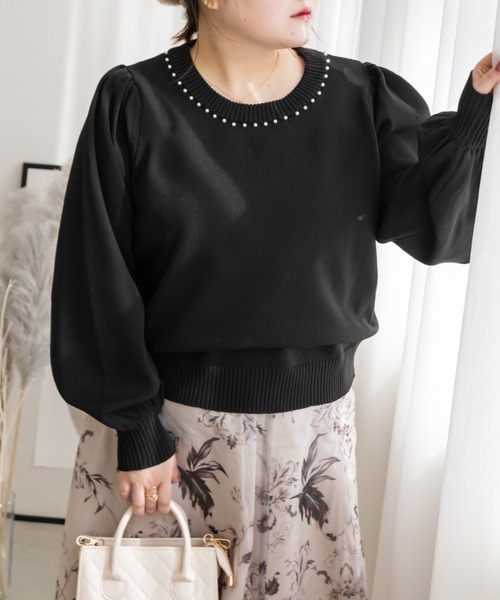 CLETTE(クレット)の「パール使いスポンジニット(ニット/セーター・レディース・ラベンダー/ブラック/ブルー・LL/3L/4L)」の7枚目の写真