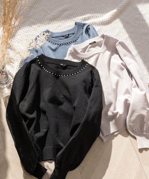 CLETTE(クレット)の「パール使いスポンジニット(ニット/セーター・レディース・ラベンダー/ブラック/ブルー・LL/3L/4L)」の8枚目の写真