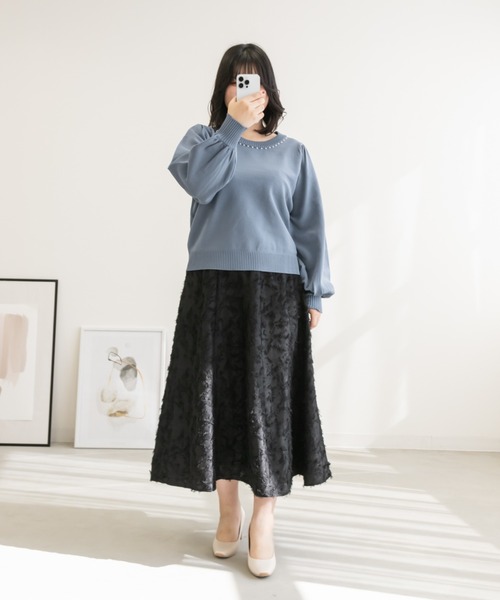 CLETTE(クレット)の「パール使いスポンジニット(ニット/セーター・レディース・ラベンダー/ブラック/ブルー・LL/3L/4L)」の21枚目の写真