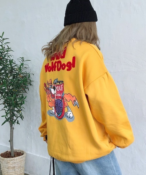 SHEENA（シーナ）の「WolfDog刺しゅうルーズトレーナー（スウェット・レディース・ブラック/パープル/イエロー/グレー/チャコールグレー/ブルー/グリーン・M）」の7枚目の写真