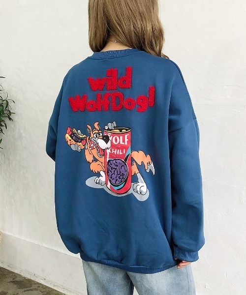 SHEENA（シーナ）の「WolfDog刺しゅうルーズトレーナー（スウェット・レディース・ブラック/パープル/イエロー/グレー/チャコールグレー/ブルー/グリーン・M）」の5枚目の写真