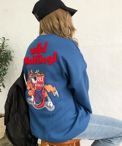 SHEENA（シーナ）の「WolfDog刺しゅうルーズトレーナー（スウェット・レディース・ブラック/パープル/イエロー/グレー/チャコールグレー/ブルー/グリーン・M）」の12枚目の写真