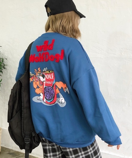 SHEENA（シーナ）の「WolfDog刺しゅうルーズトレーナー（スウェット・レディース・ブラック/パープル/イエロー/グレー/チャコールグレー/ブルー/グリーン・M）」の14枚目の写真