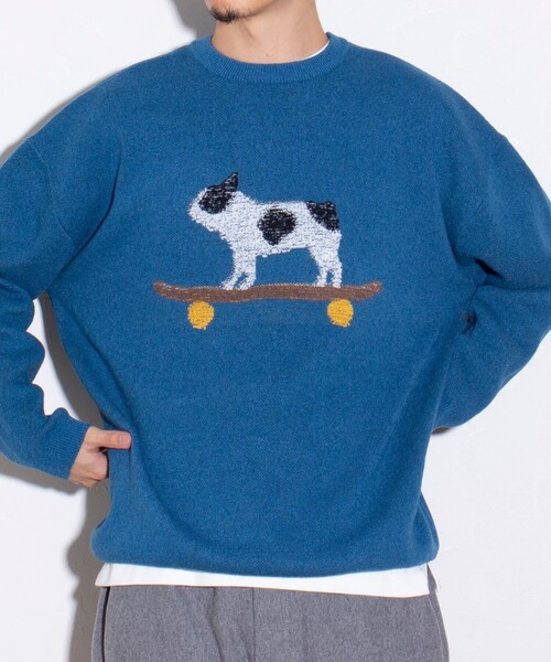 GLOSTER（グロスター）の「【GLOSTER/グロスター】フレンチブルドッグ ジャガードニットプルオーバー（ニット/セーター・メンズ・ブラウン/グレー/ブルー・S/M/L）」の5枚目の写真