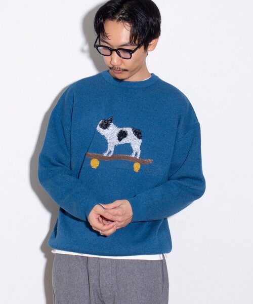 GLOSTER（グロスター）の「【GLOSTER/グロスター】フレンチブルドッグ ジャガードニットプルオーバー（ニット/セーター・メンズ・ブラウン/グレー/ブルー・S/M/L）」の9枚目の写真
