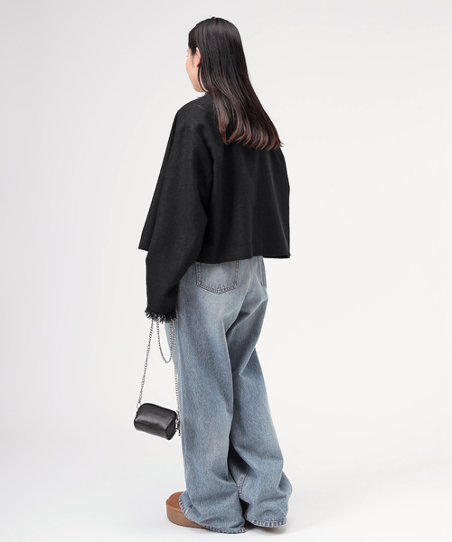 セール】ツイードフリンジショートジャケット（ノーカラージャケット