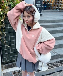 【低身長用サイズ&メンズサイズ登場!】配色フリースハーフジッププルオーバー