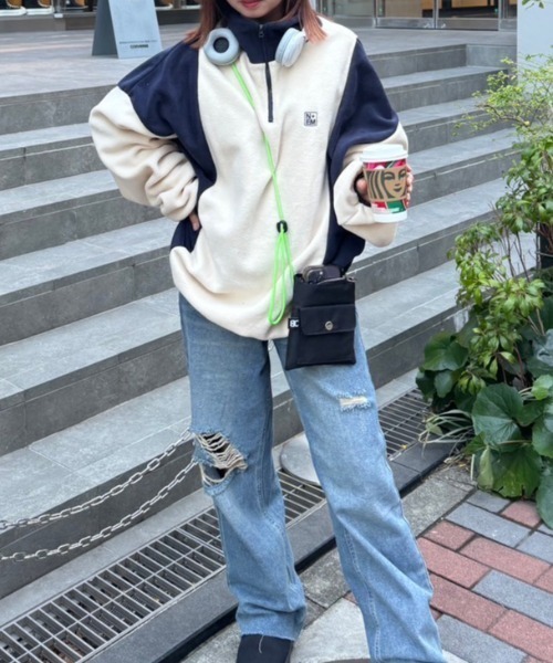 nemne store(ネンネストア)の「【低身長用サイズ&メンズサイズ登場!】配色フリースハーフジッププルオーバー(その他トップス・レディース・ネイビー/ピンク/アイボリー/ボルドー・SMALL/MEDIUM/LARGE)」の5枚目の写真