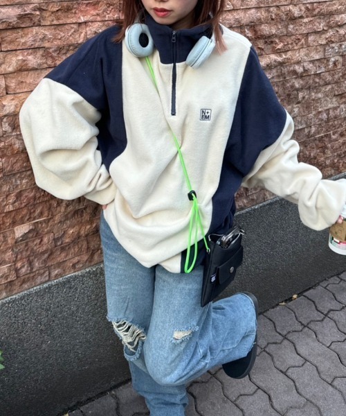 nemne store(ネンネストア)の「【低身長用サイズ&メンズサイズ登場!】配色フリースハーフジッププルオーバー(その他トップス・レディース・ネイビー/ピンク/アイボリー/ボルドー・SMALL/MEDIUM/LARGE)」の6枚目の写真