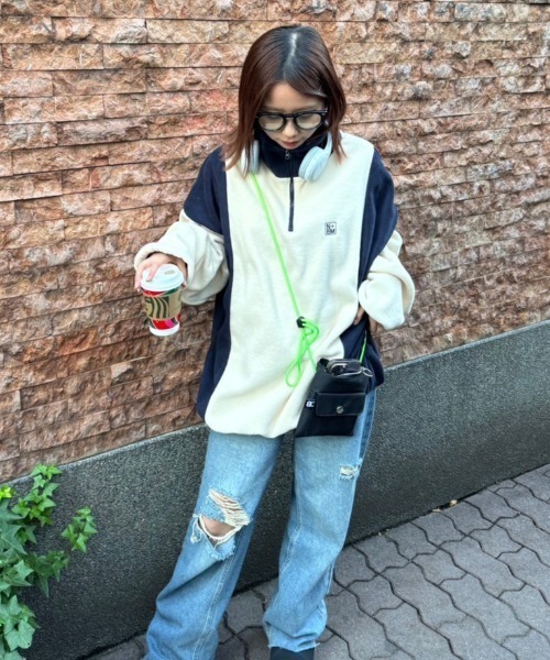 nemne store(ネンネストア)の「【低身長用サイズ&メンズサイズ登場!】配色フリースハーフジッププルオーバー(その他トップス・レディース・ネイビー/ピンク/アイボリー/ボルドー・SMALL/MEDIUM/LARGE)」の8枚目の写真