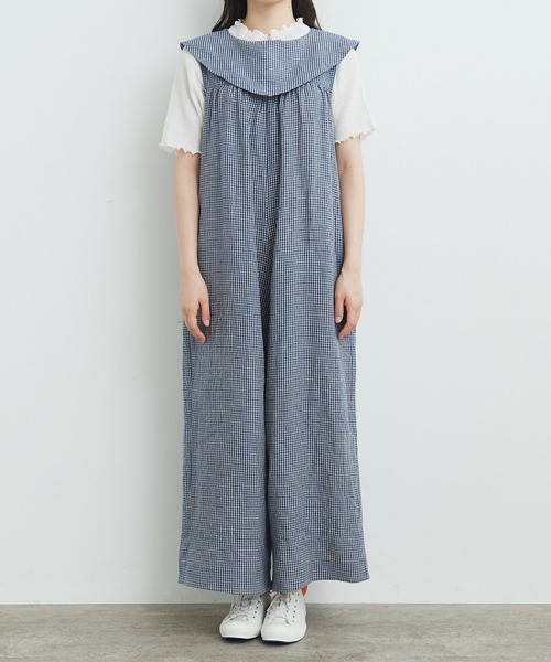 bulle de savon(ビュルデサボン)の「●60sフレンチリネン 三角衿tsunagi(つなぎ/オールインワン・レディース・ブラック/その他/レッド・FREE)」の8枚目の写真