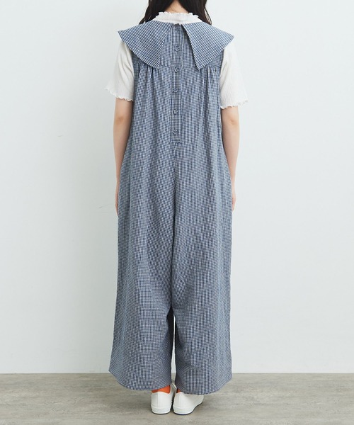 新品bulle de savonビュルデサボンちぢみギンガムつなぎオールインワン bulle de savon（ビュルデサボン）の「LINEN washer furill