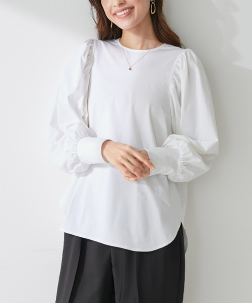 Tuche(トゥシェ)の「Tuche/トゥシェ トップス シルケットコットン プルオーバー(シャツ/ブラウス・レディース・ホワイト/ブラック・MEDIUM/LARGE)」の2枚目の写真