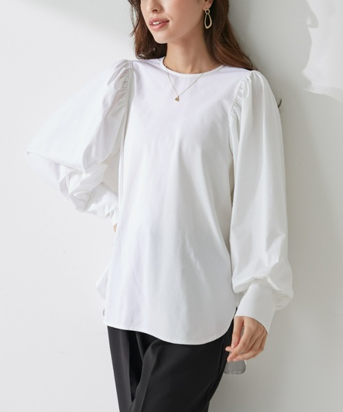 Tuche(トゥシェ)の「Tuche/トゥシェ トップス シルケットコットン プルオーバー(シャツ/ブラウス・レディース・ホワイト/ブラック・MEDIUM/LARGE)」の3枚目の写真