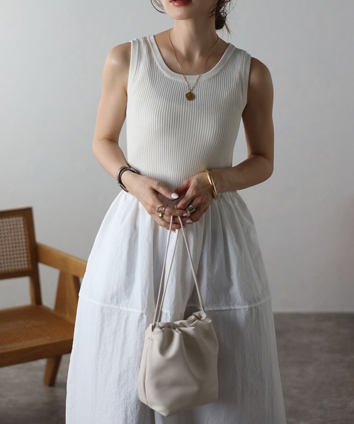 Bonjour Sagan（ボンジュールサガン）の「ニットコンビコクーンワンピース（ワンピース・レディース・アイボリー/ライトグレー/ネイビー・FREE）」の4枚目の写真