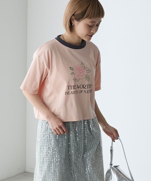 forksy.(フォルクシー)の「【forksy.】ローズデザインリンガークロップドTシャツ(Tシャツ/カットソー・レディース・アイボリー/コーラル/スミクロ・FREE)」の14枚目の写真
