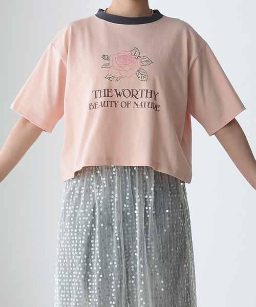 forksy.(フォルクシー)の「【forksy.】ローズデザインリンガークロップドTシャツ(Tシャツ/カットソー・レディース・アイボリー/コーラル/スミクロ・FREE)」の21枚目の写真