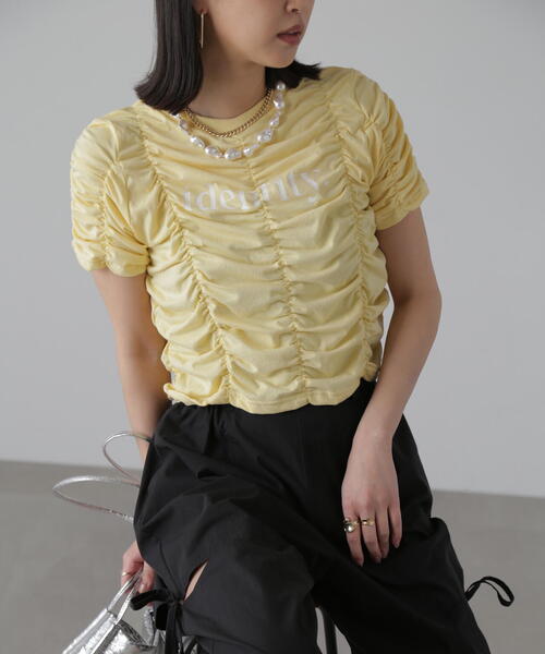 FREE'S MART（フリーズマート）の「◆シャーリングロゴプリントコンパクトＴシャツ（Tシャツ/カットソー・レディース・ブラック/ホワイト/イエロー・FREE）」の3枚目の写真