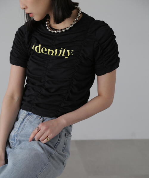 FREE'S MART（フリーズマート）の「◆シャーリングロゴプリントコンパクトＴシャツ（Tシャツ/カットソー・レディース・ブラック/ホワイト/イエロー・FREE）」の6枚目の写真