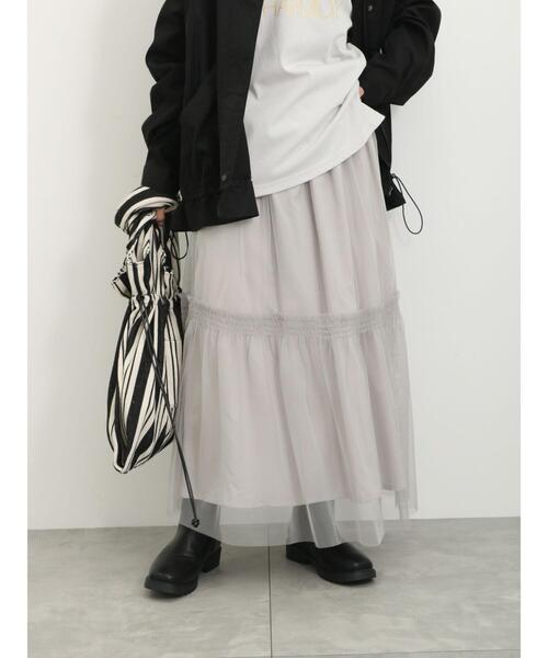 Samansa Mos2 blue（サマンサモスモスブルー）の「◎チュールスカート（スカート・レディース・キナリ/ブラック/グレー・F）」の3枚目の写真