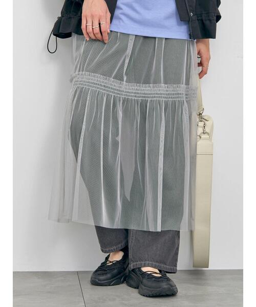 Samansa Mos2 blue（サマンサモスモスブルー）の「◎チュールスカート（スカート・レディース・キナリ/ブラック/グレー・F）」の4枚目の写真