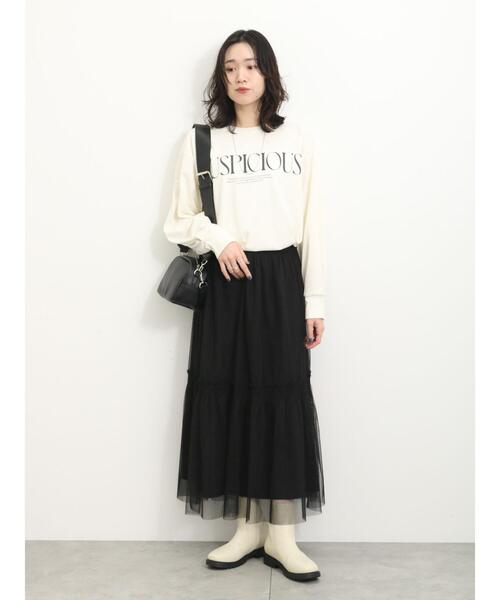 Samansa Mos2 blue（サマンサモスモスブルー）の「◎チュールスカート（スカート・レディース・キナリ/ブラック/グレー・F）」の9枚目の写真