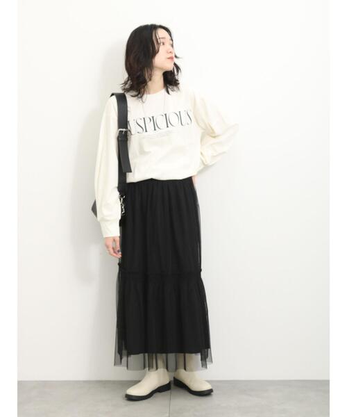 Samansa Mos2 blue（サマンサモスモスブルー）の「◎チュールスカート（スカート・レディース・キナリ/ブラック/グレー・F）」の12枚目の写真