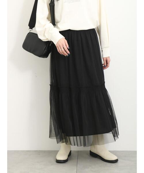 Samansa Mos2 blue（サマンサモスモスブルー）の「◎チュールスカート（スカート・レディース・キナリ/ブラック/グレー・F）」の16枚目の写真